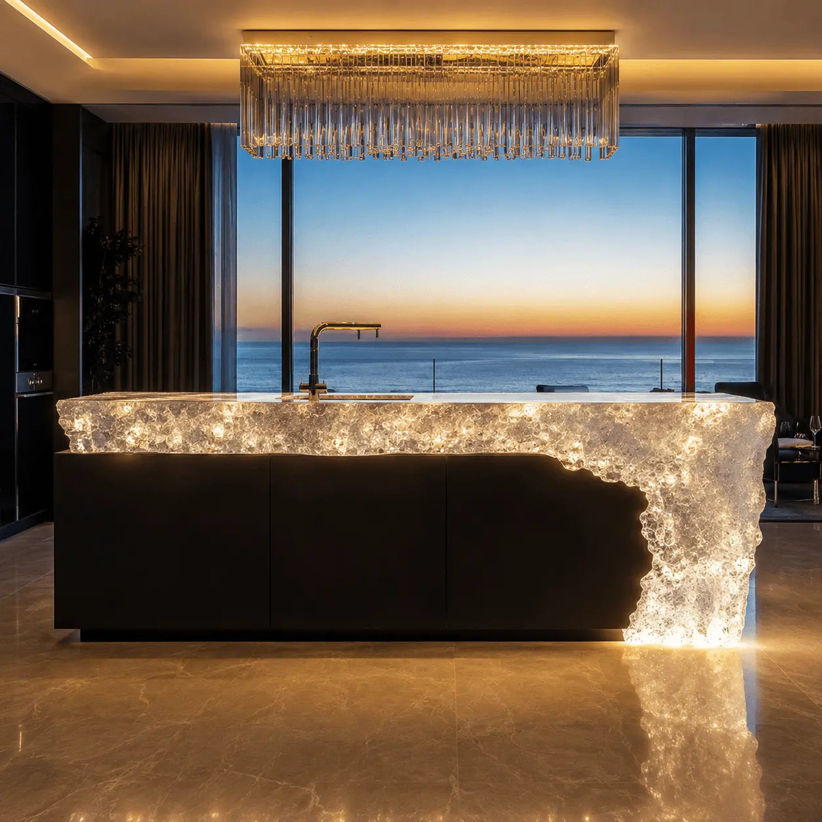 Translucent Crushed Ice Texture Acrylic Kitchen Island