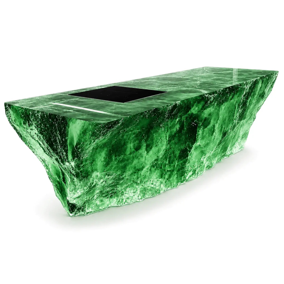 Illuminated Green Jade Veined Translucent Acrylic Raw Rock Kitchen Island
