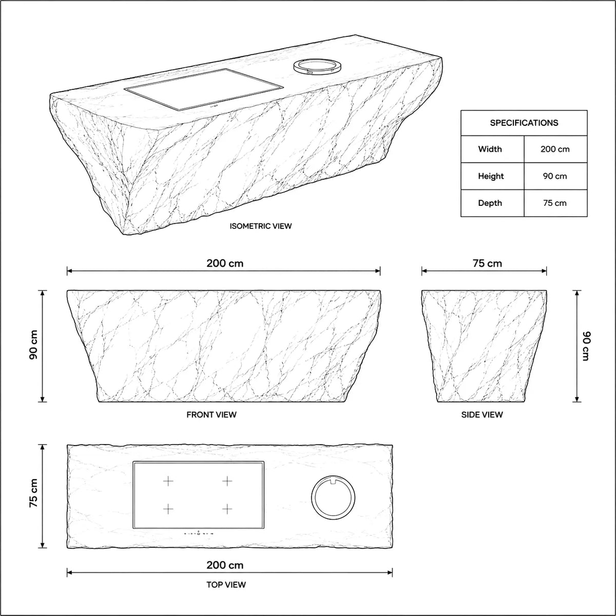 Illuminated Green Jade Veined Translucent Acrylic Raw Rock Kitchen Island