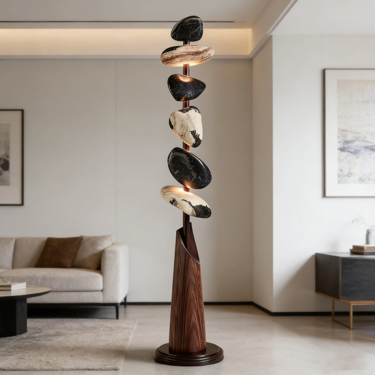 Natural Stone Sculpture Floor Lamp - Irregular Agate Stone Design