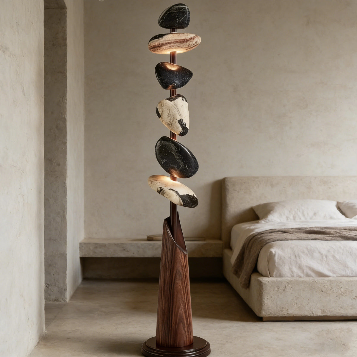 Natural Stone Sculpture Floor Lamp - Irregular Agate Stone Design