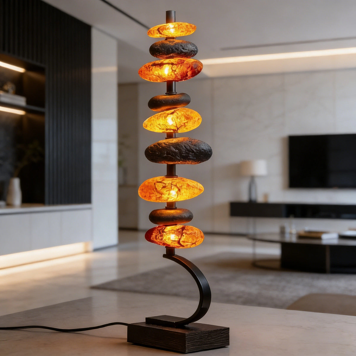 Stacked Amber Stone Table Lamp
