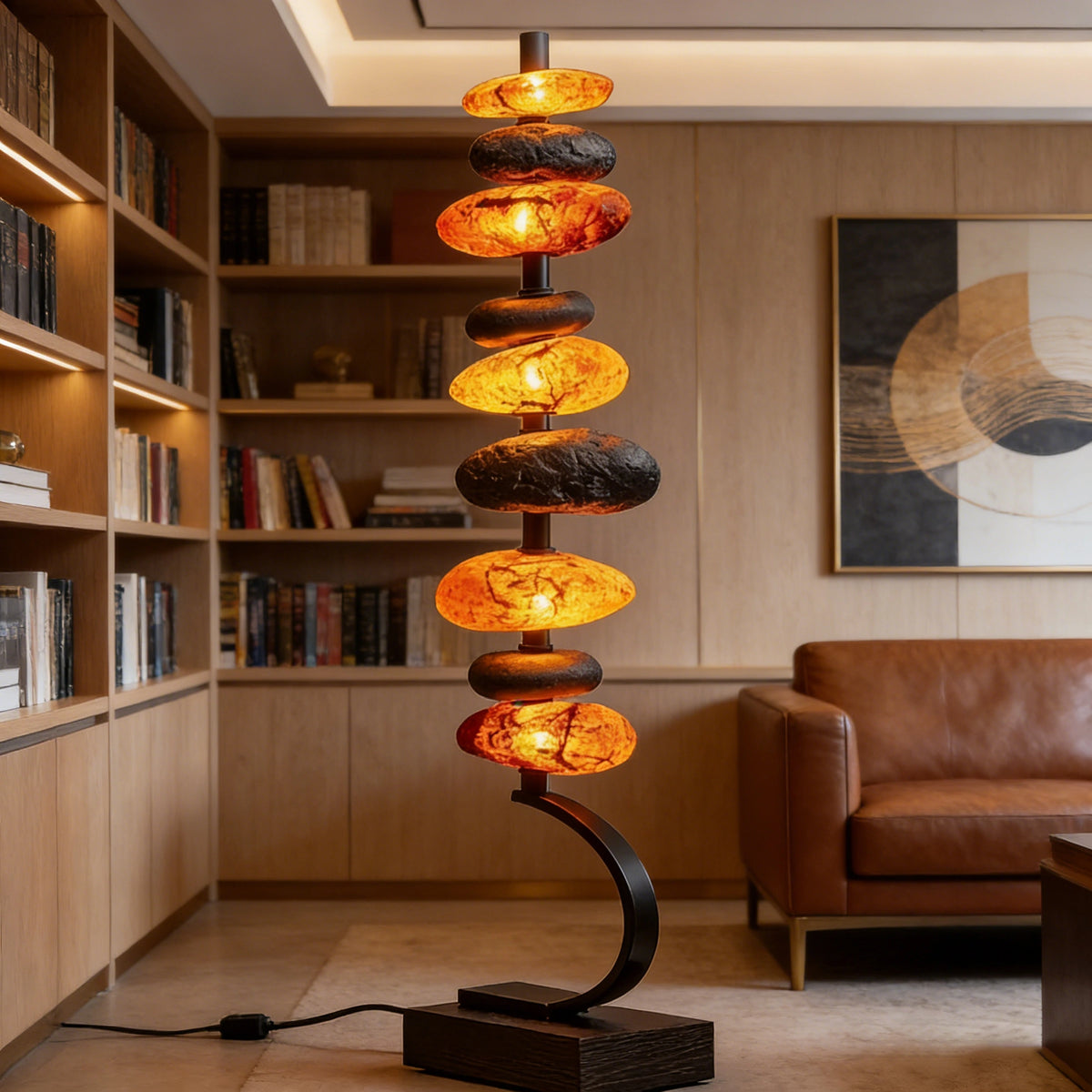 Stacked Amber Stone Table Lamp