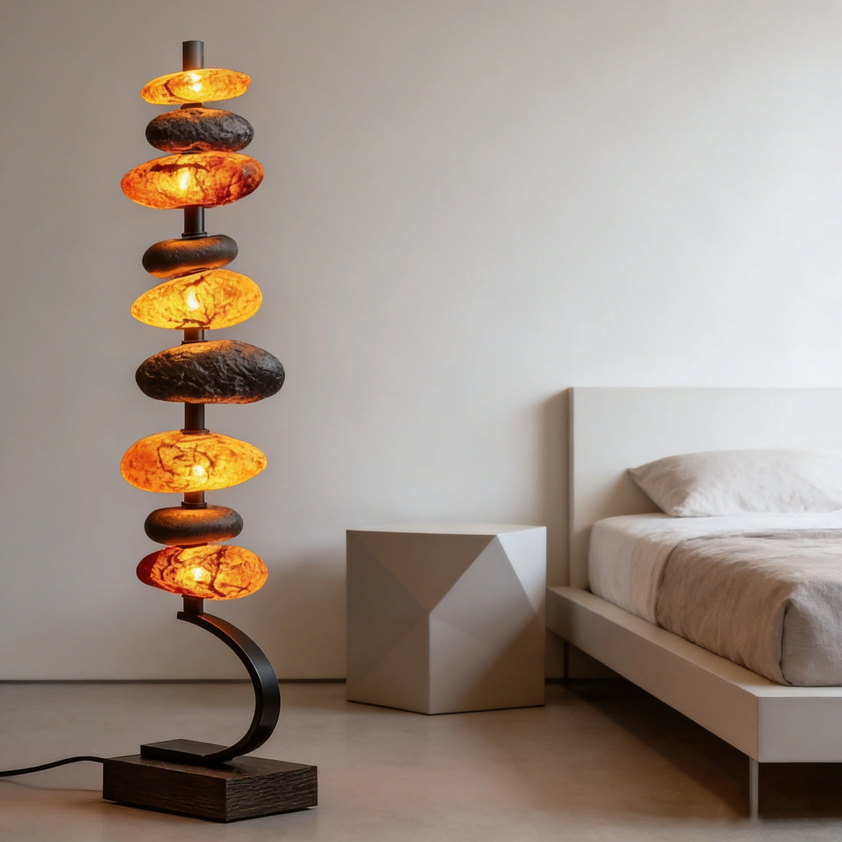 Stacked Amber Stone Table Lamp