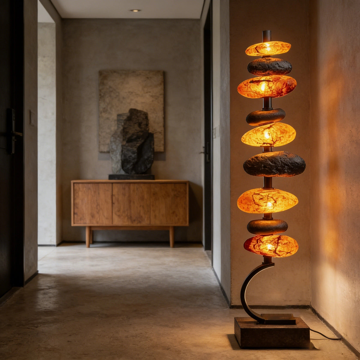 Stacked Amber Stone Table Lamp