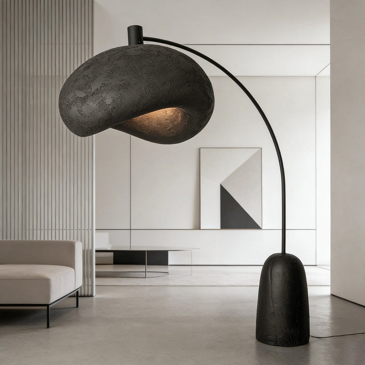 Curved Stone Texture Arc Floor Lamp