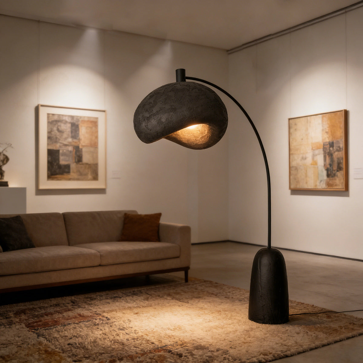 Curved Stone Texture Arc Floor Lamp