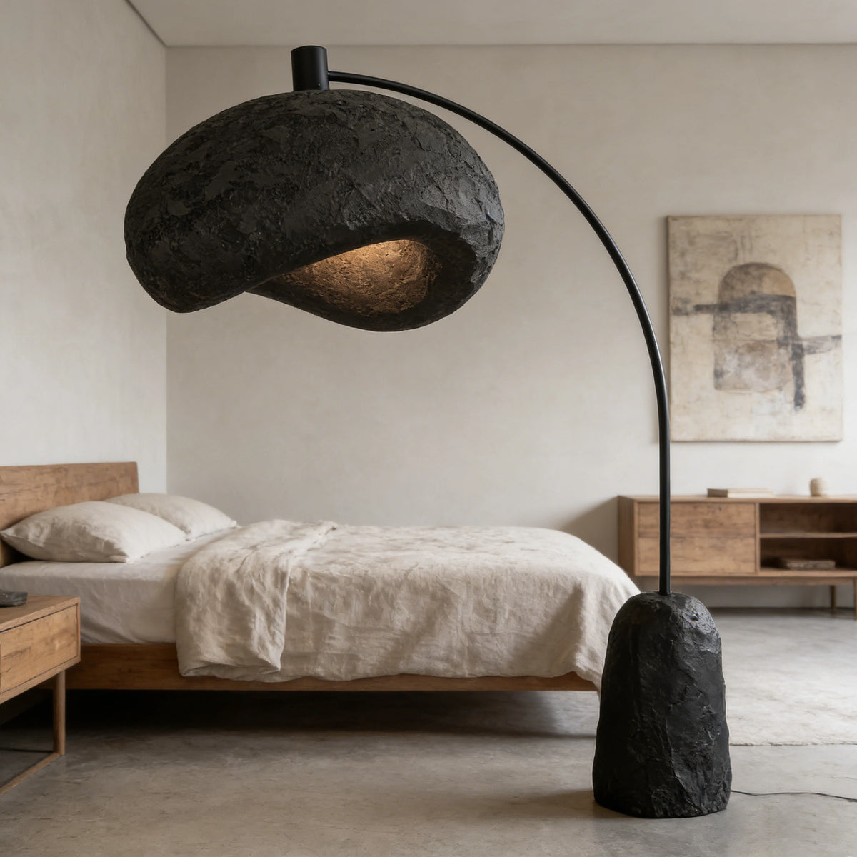 Curved Stone Texture Arc Floor Lamp