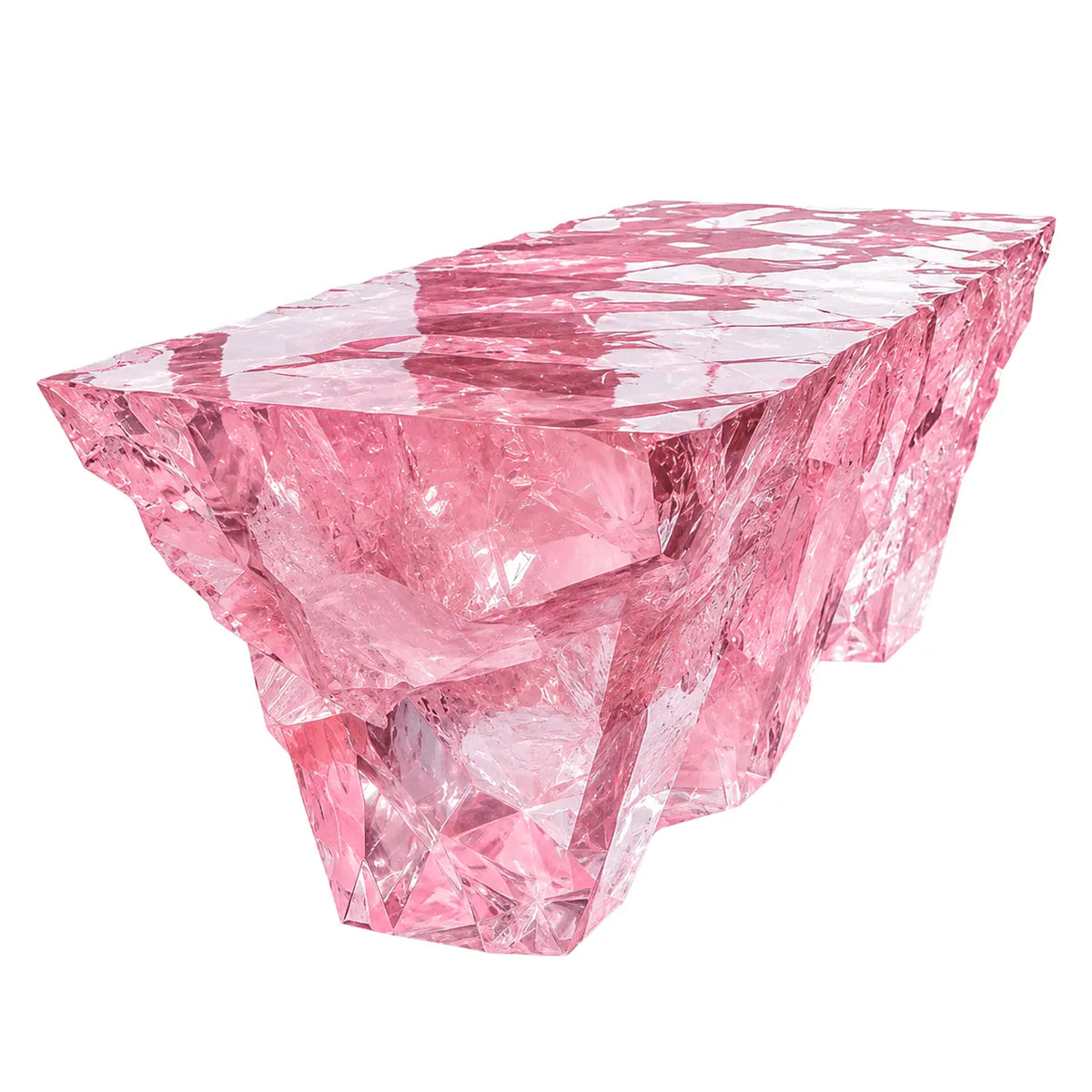 Pink Crystal Cracked Translucent Acrylic Solid Block Dining Island Table
