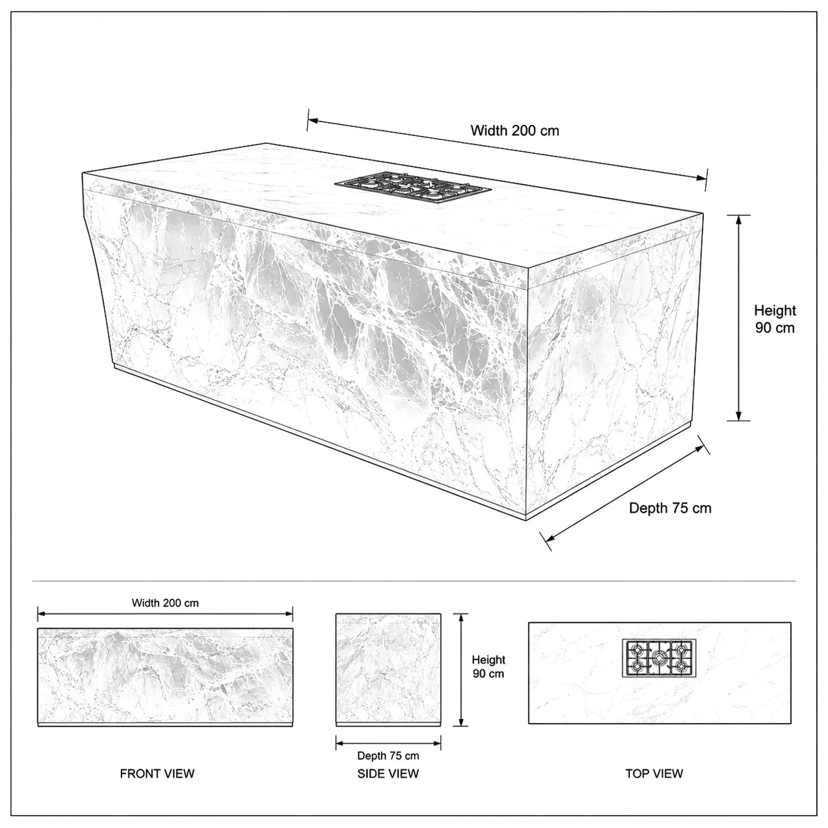 Blue Ice Cracked Translucent Acrylic Solid Block Kitchen Island Table