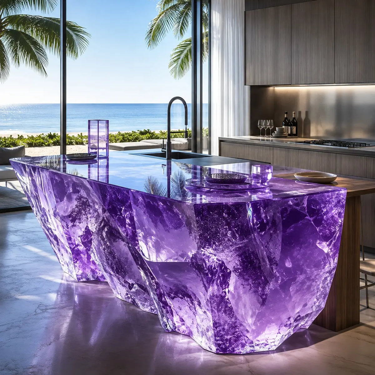 Amethyst Sculptural Solid Acrylic Kitchen Island Table