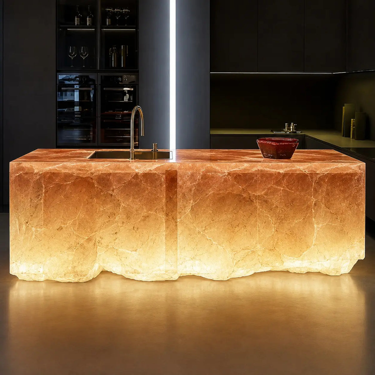 Honey Calcite Raw‑Edge Solid Acrylic Kitchen Island Table