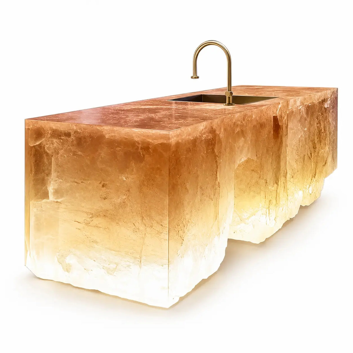 Honey Calcite Raw‑Edge Solid Acrylic Kitchen Island Table