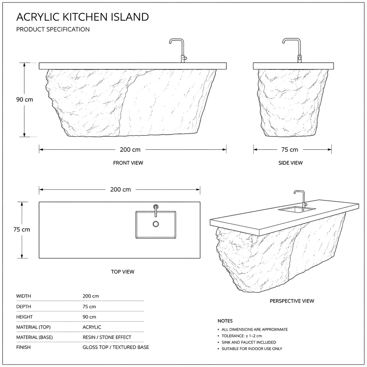 Glacier Iceberg Gradient Blue Translucent Acrylic Kitchen Island
