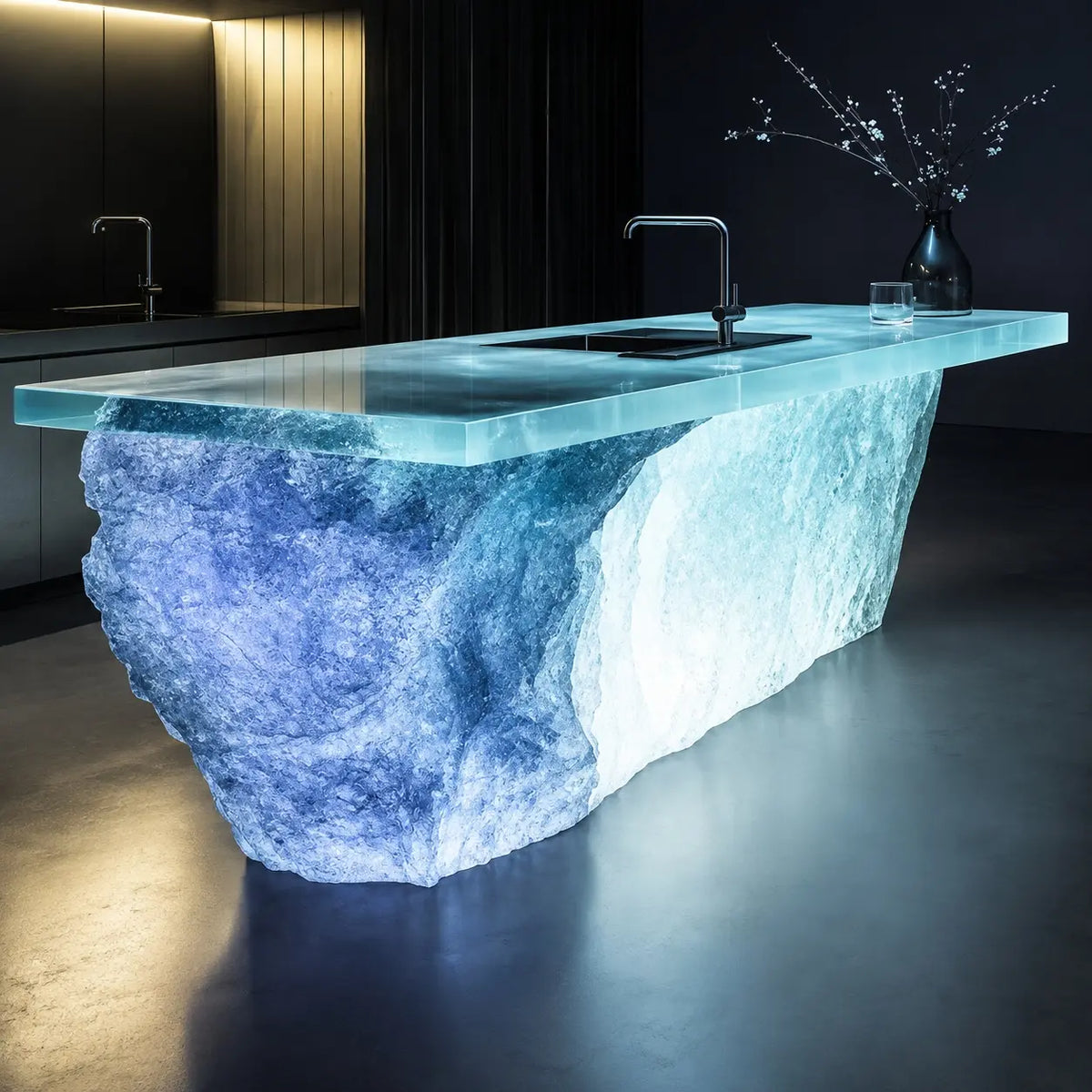 Glacier Iceberg Gradient Blue Translucent Acrylic Kitchen Island