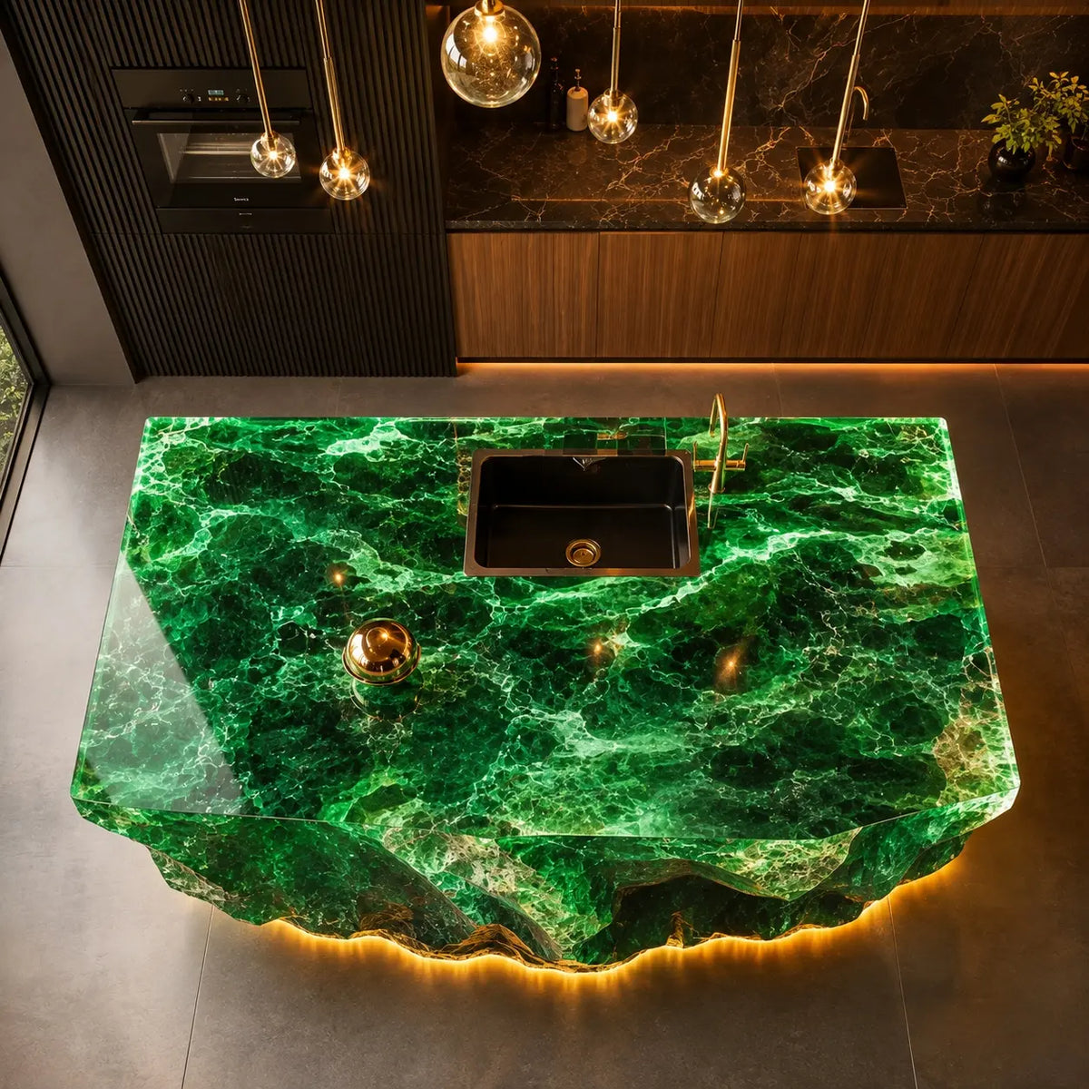 Emerald Green Raw Crystal Resin Acrylic Kitchen Island