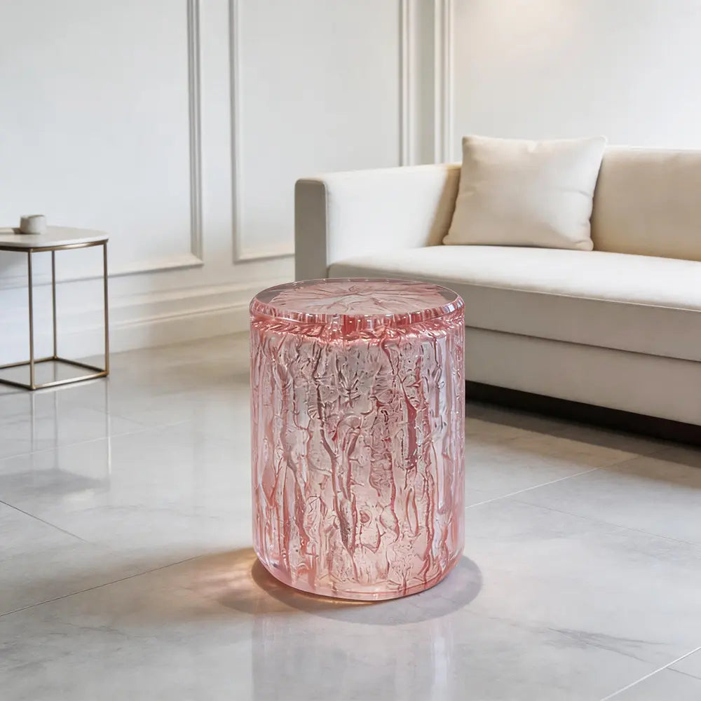 Natural Bark Texture Cylindrical Epoxy Resin Stool