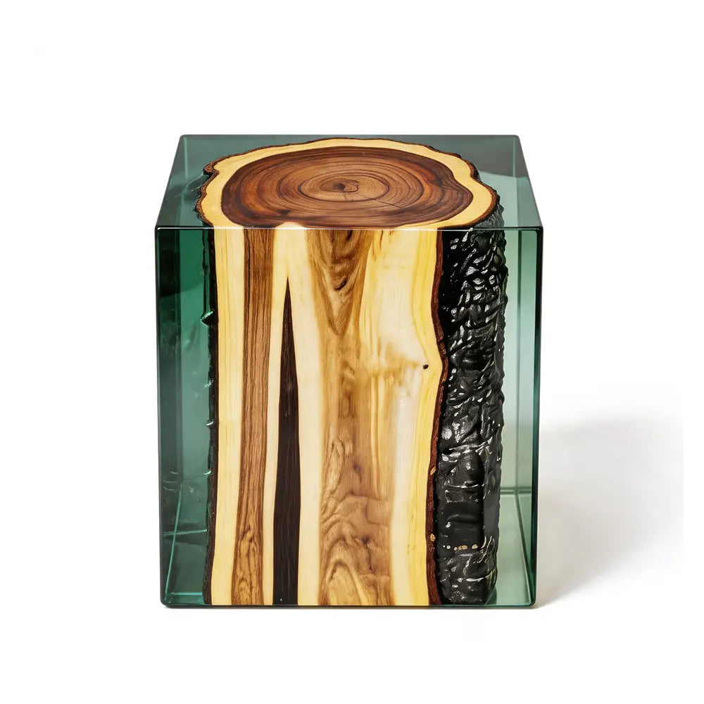 Solid Wood Inlaid Cube Epoxy Resin Stool
