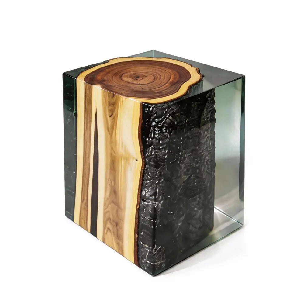 Solid Wood Inlaid Cube Epoxy Resin Stool
