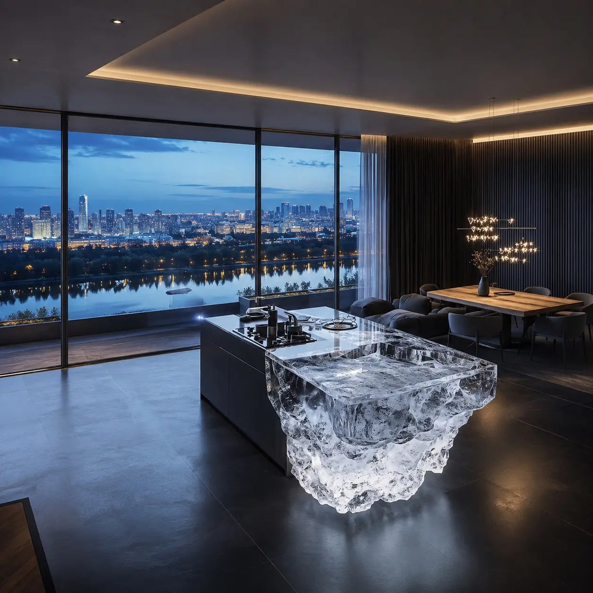 Transparent Iceberg Epoxy Resin Kitchen Island