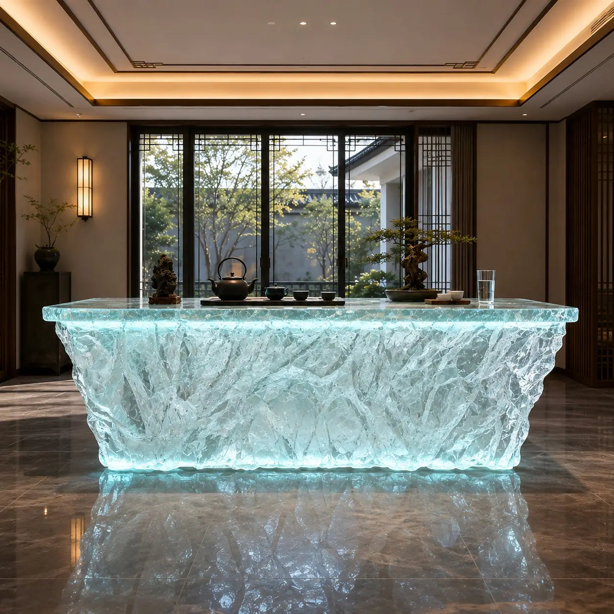 Cyan Ice‑Crush Resin Acrylic Tea Table