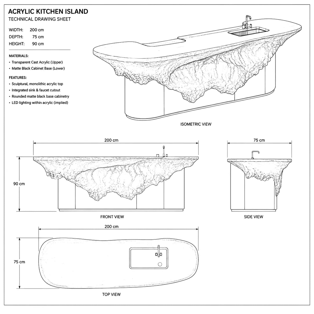 Translucent Ice Texture Acrylic Kitchen Island