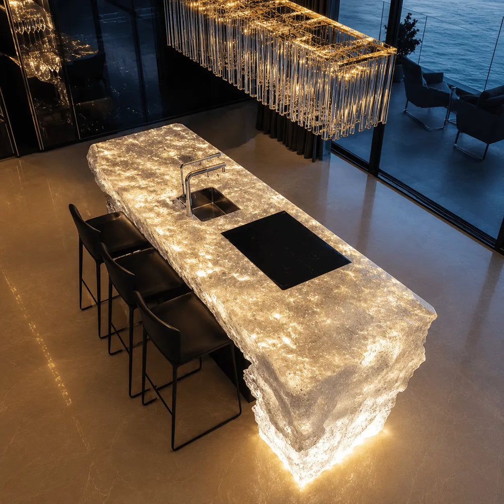 Translucent Crushed Ice Texture Acrylic Kitchen Island