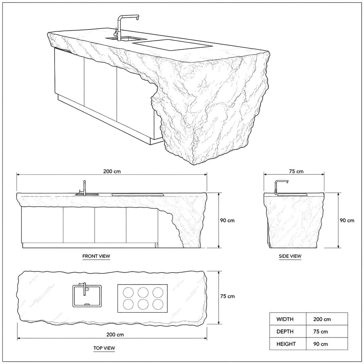 Translucent Crushed Ice Texture Acrylic Kitchen Island