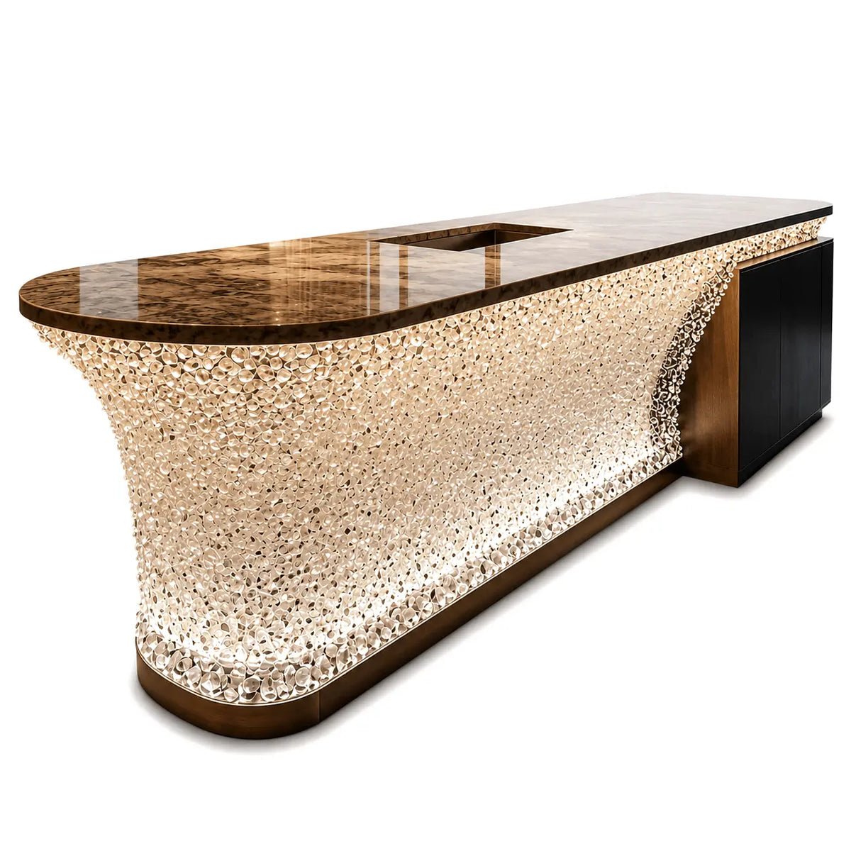 Illuminated Crystal Texture Curved Acrylic Kitchen Island
