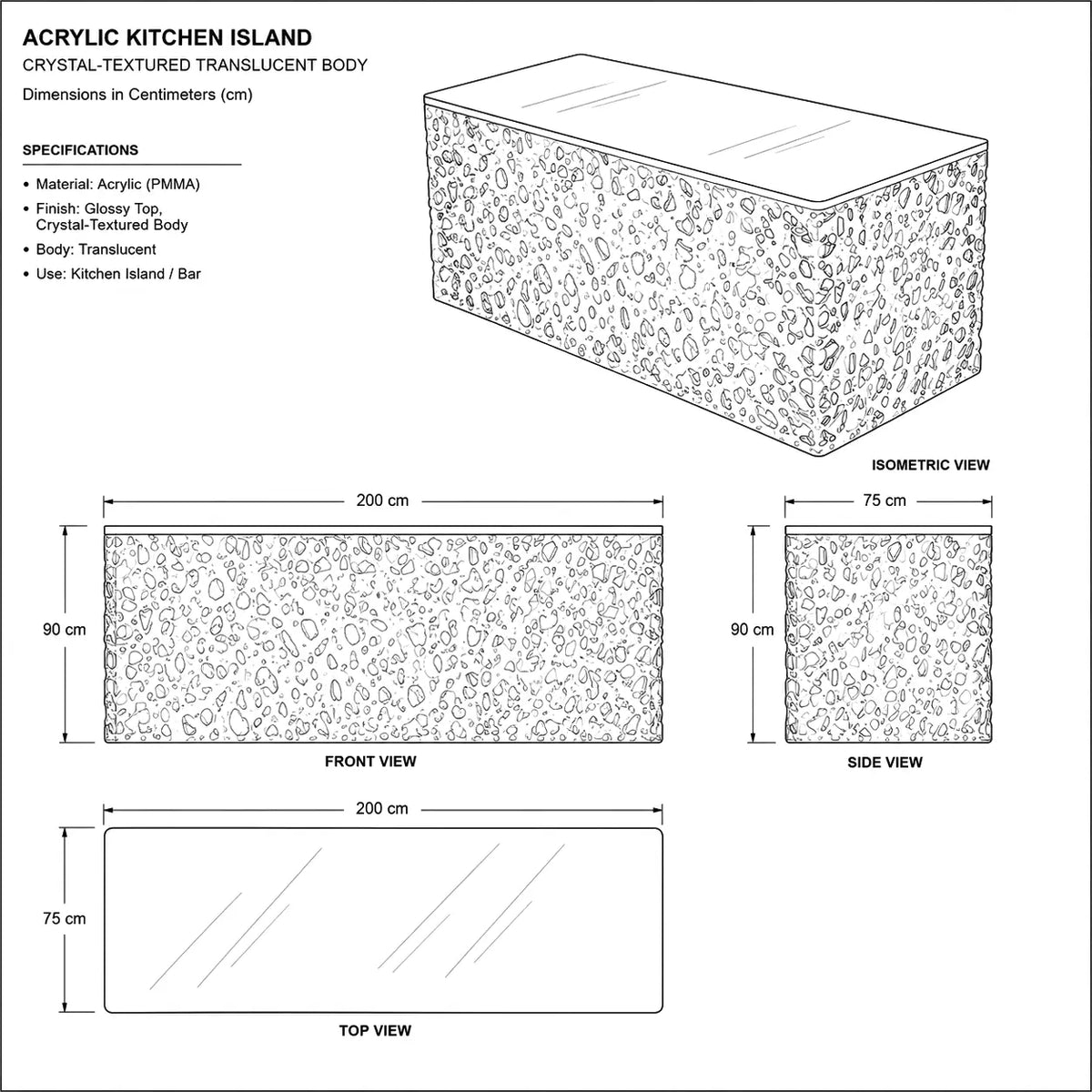 Illuminated Crushed Crystal Terrazzo Translucent Acrylic Kitchen Island