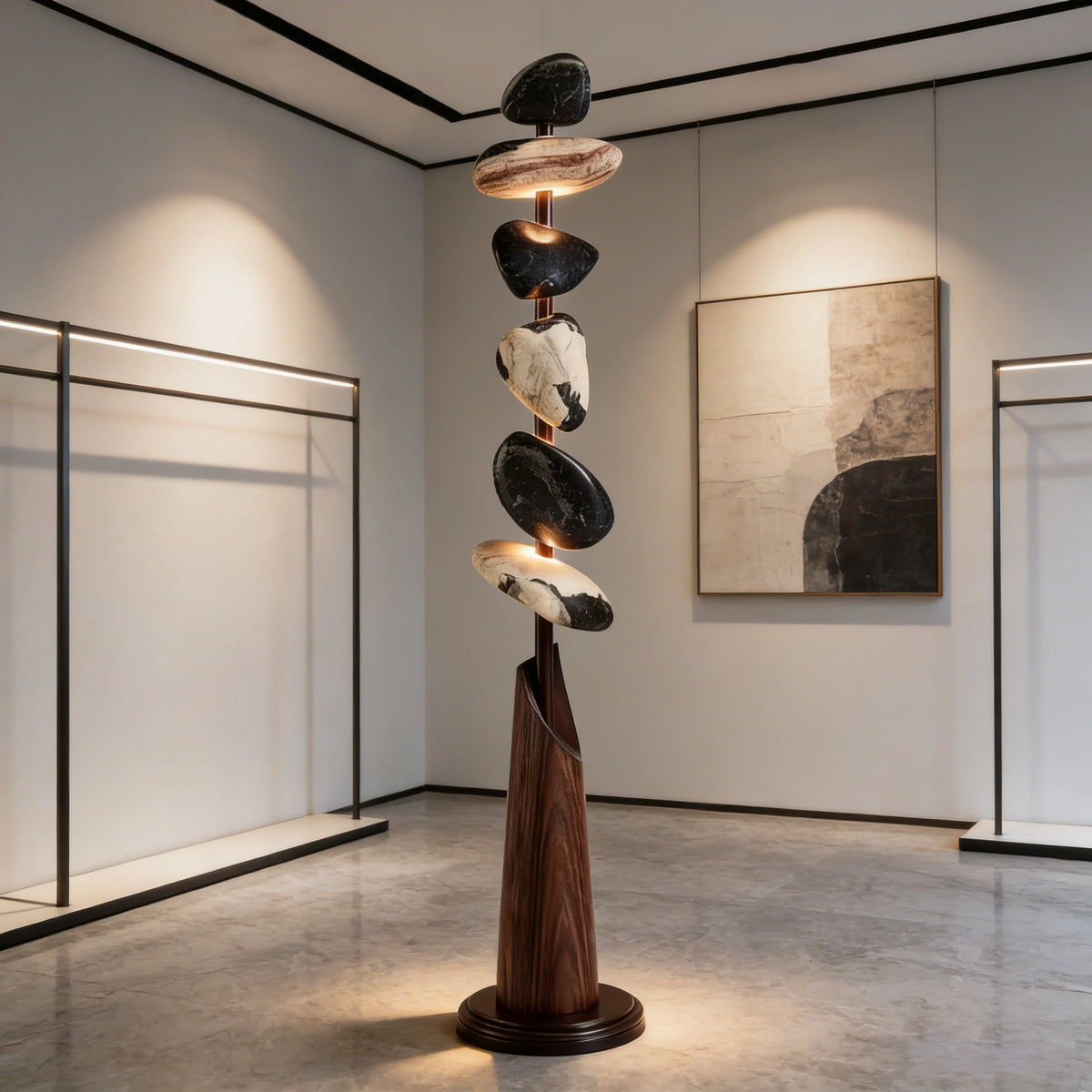 Natural Stone Sculpture Floor Lamp - Irregular Agate Stone Design