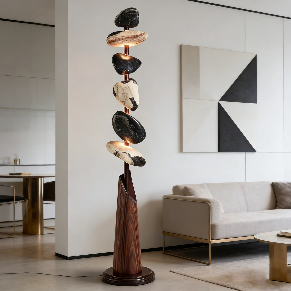 Natural Stone Sculpture Floor Lamp - Irregular Agate Stone Design