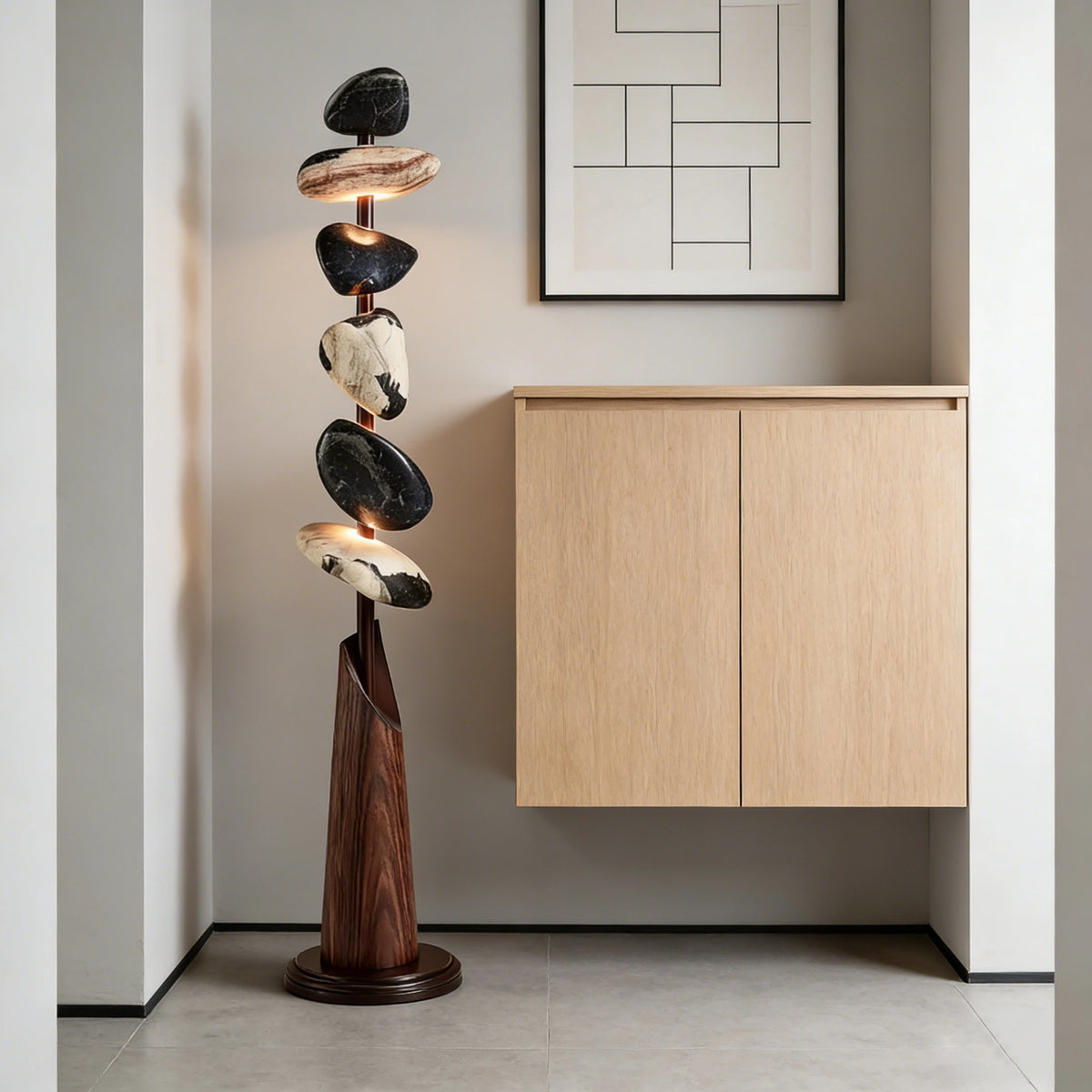 Natural Stone Sculpture Floor Lamp - Irregular Agate Stone Design