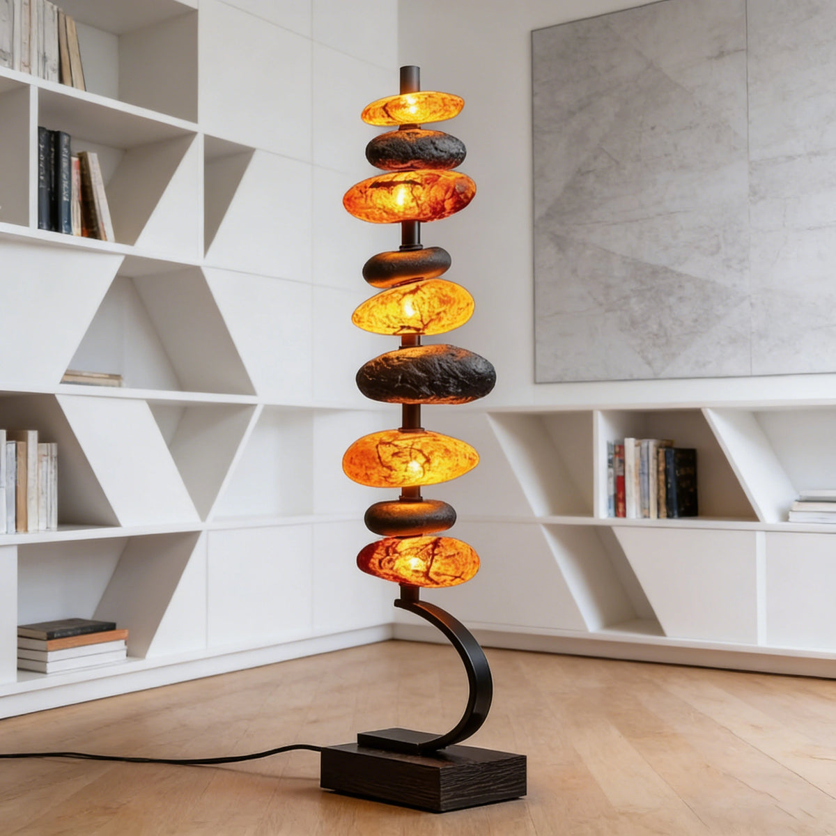 Stacked Amber Stone Table Lamp