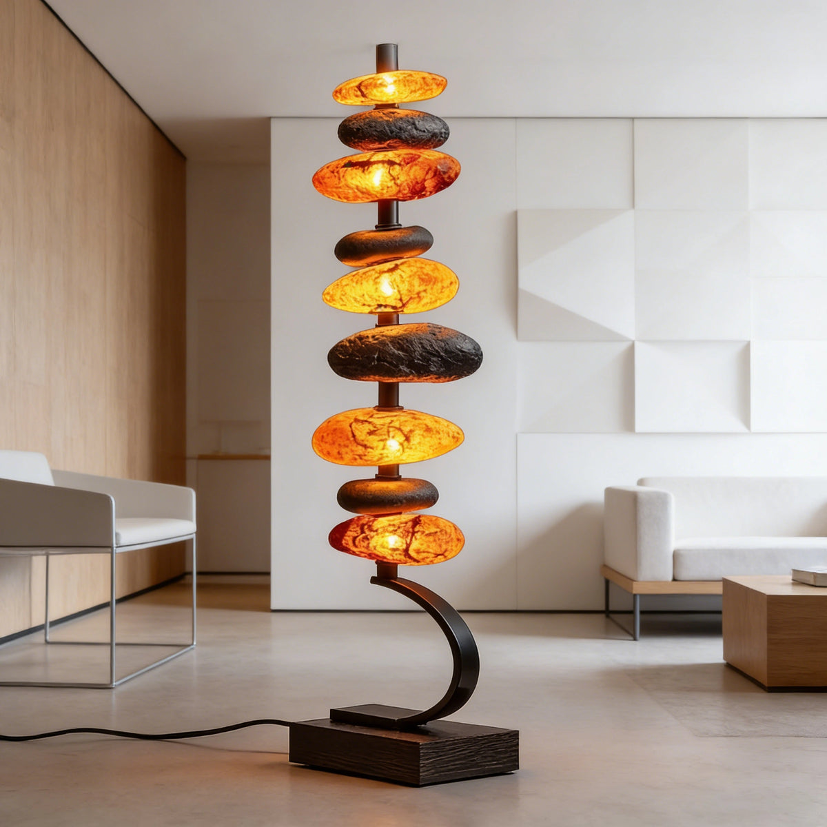 Stacked Amber Stone Table Lamp