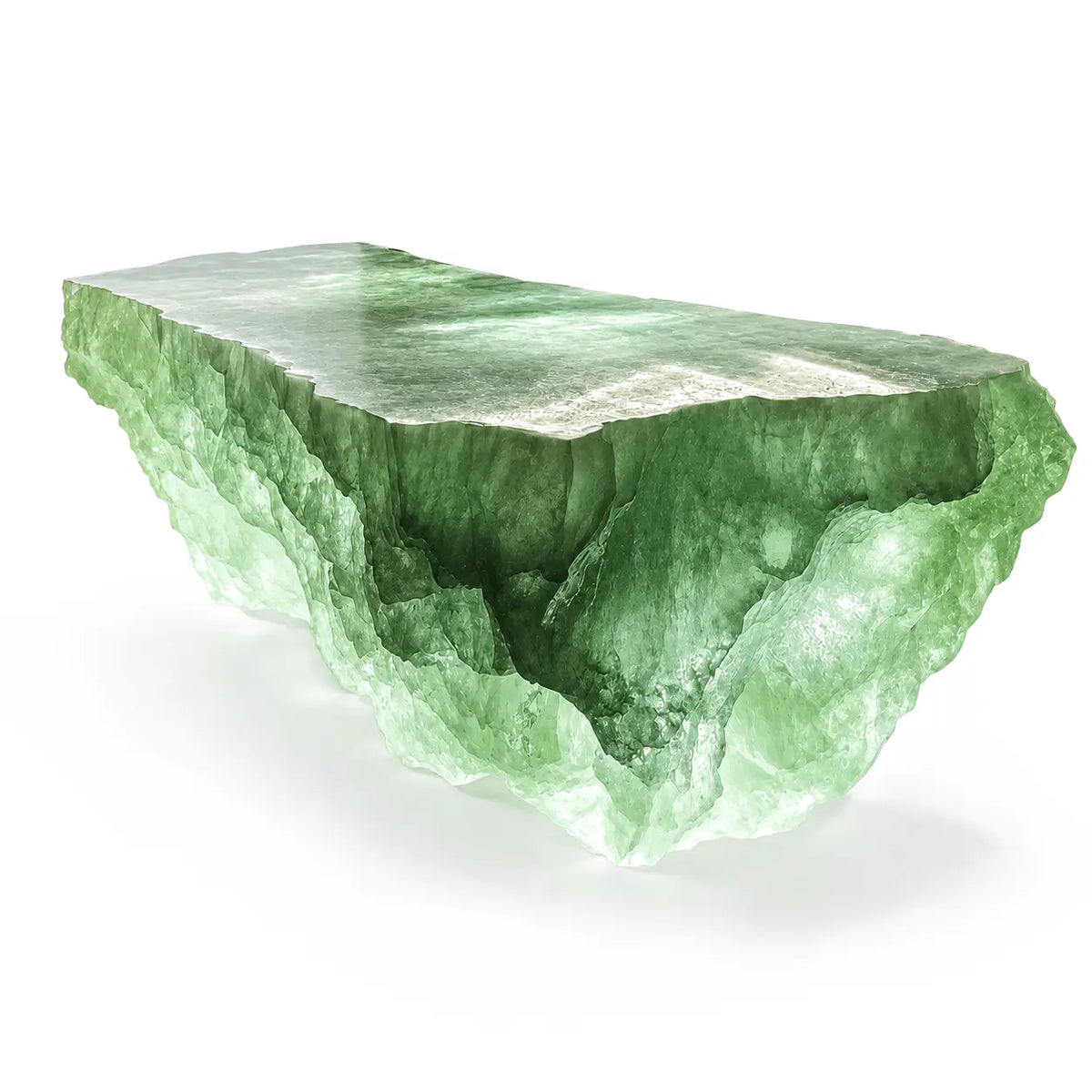 Pale Jade Raw Stone Irregular Translucent Acrylic Solid Block Kitchen Island Table