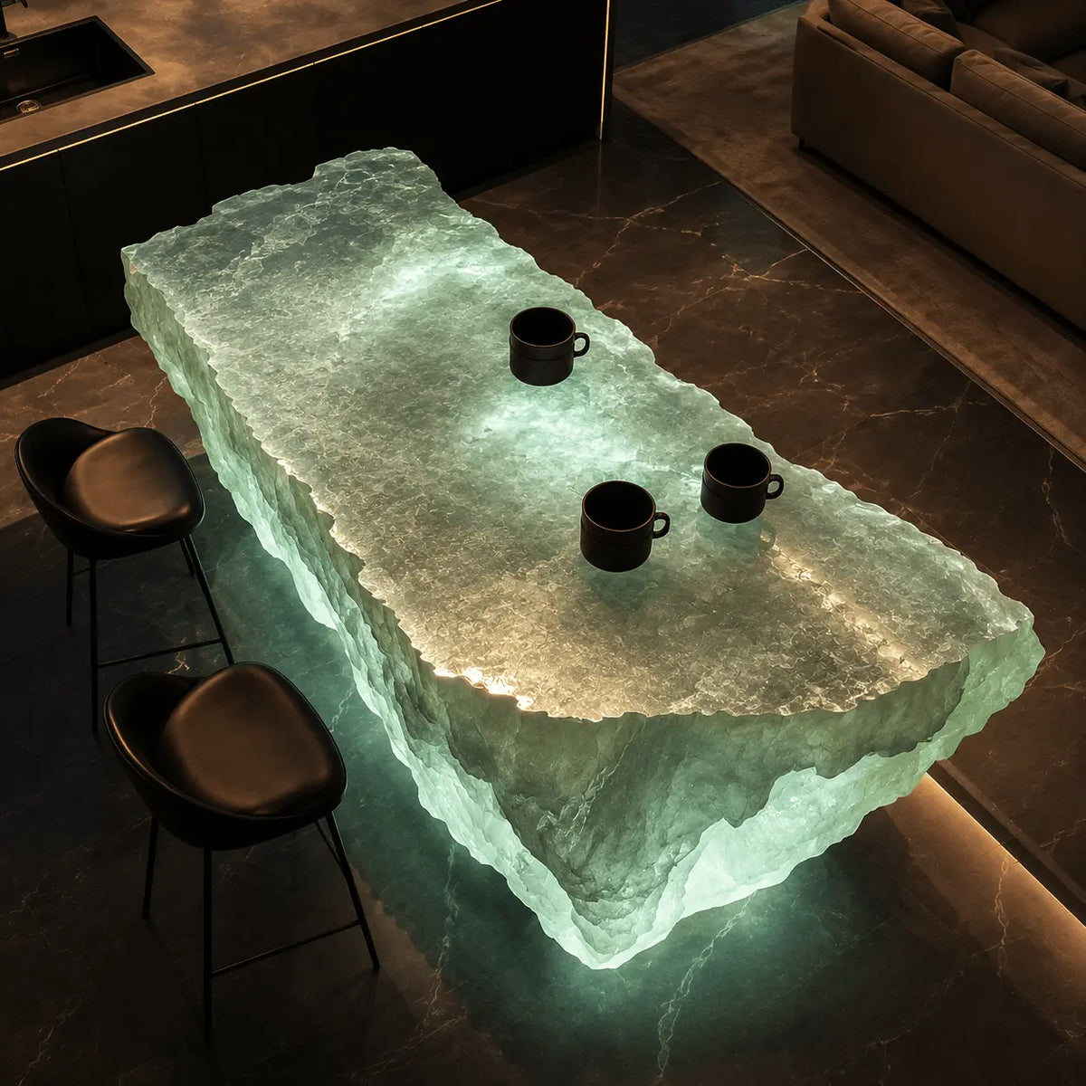 Pale Jade Raw Stone Irregular Translucent Acrylic Solid Block Kitchen Island Table