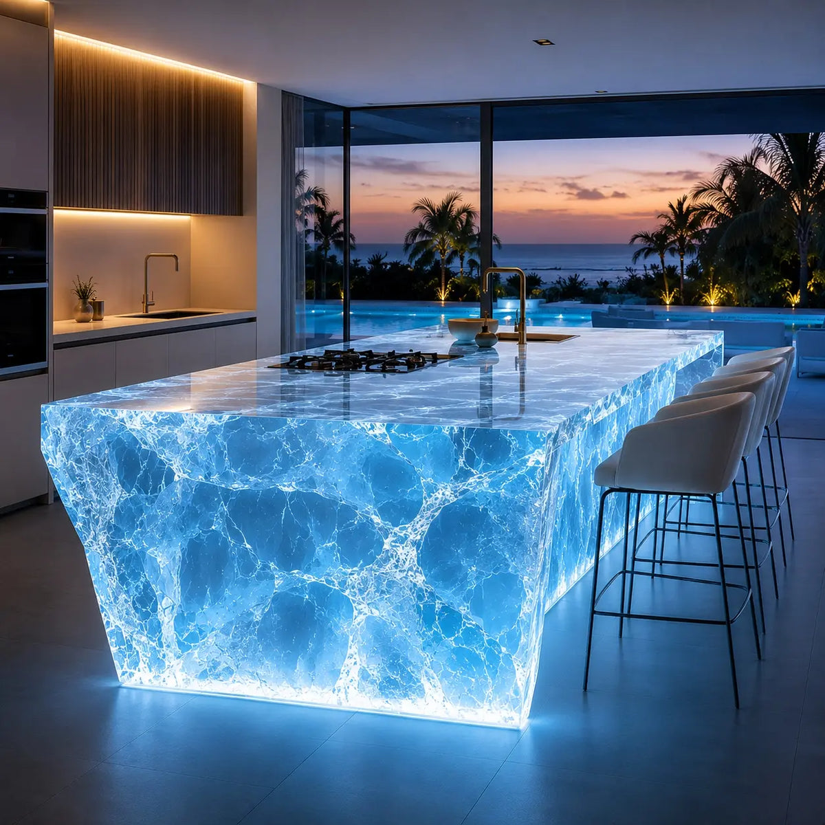 Blue Ice Cracked Translucent Acrylic Solid Block Kitchen Island Table
