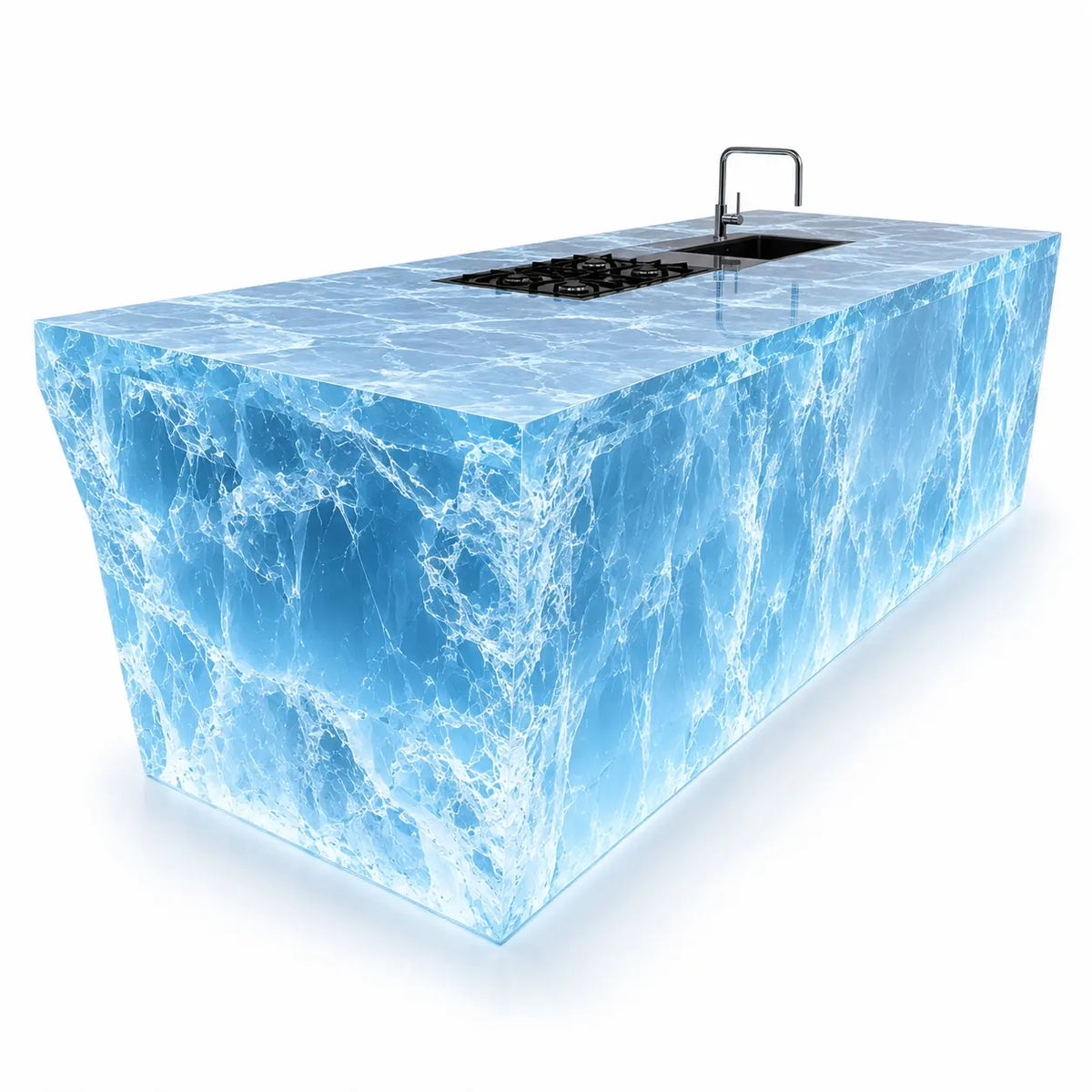 Blue Ice Cracked Translucent Acrylic Solid Block Kitchen Island Table