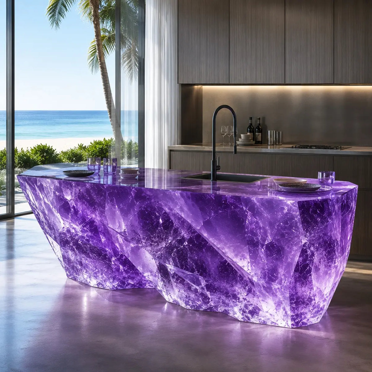 Amethyst Sculptural Solid Acrylic Kitchen Island Table