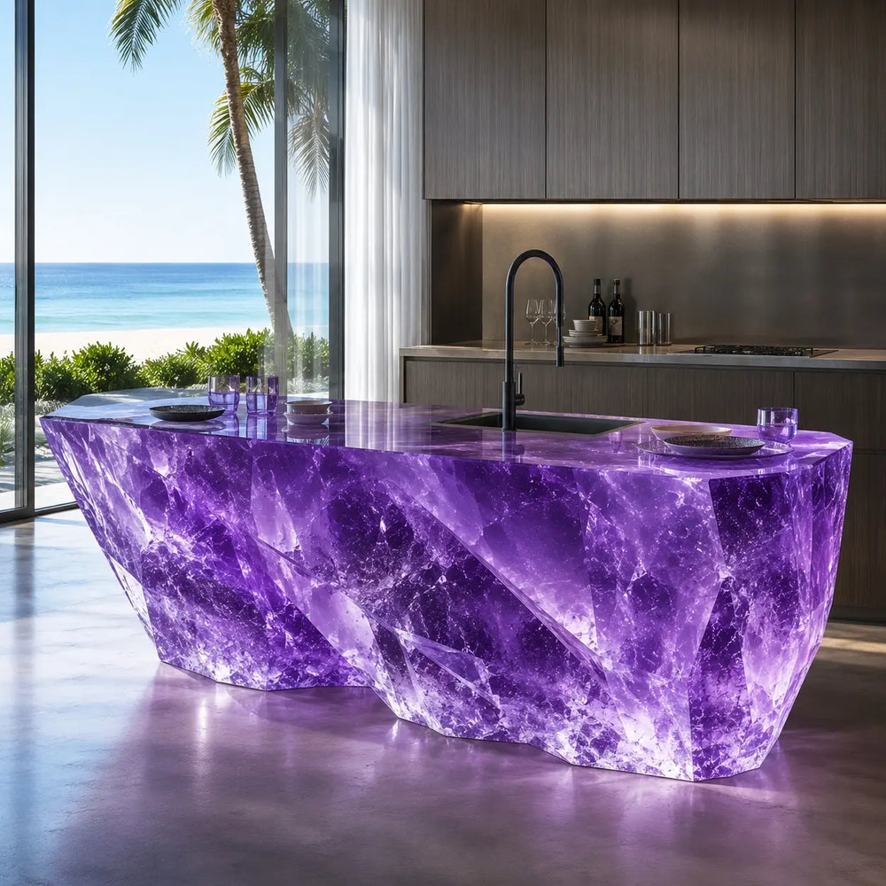 Amethyst Sculptural Solid Acrylic Kitchen Island Table