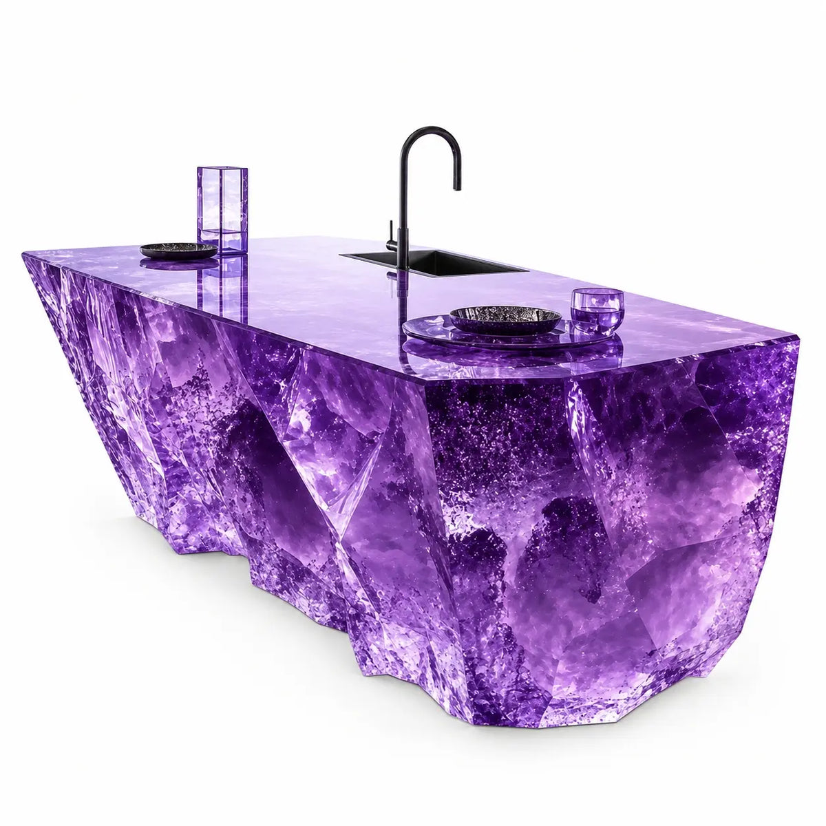 Amethyst Sculptural Solid Acrylic Kitchen Island Table