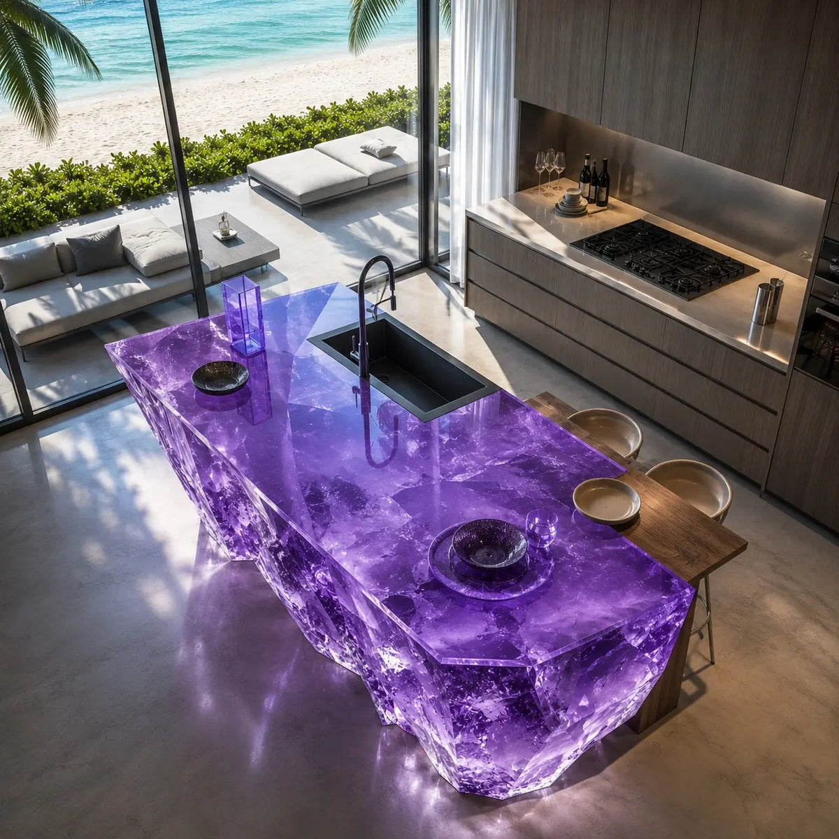 Amethyst Sculptural Solid Acrylic Kitchen Island Table