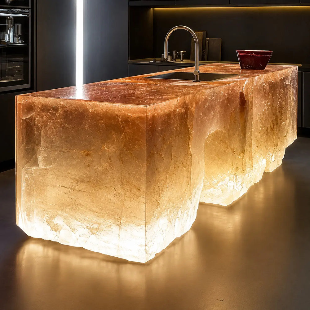 Honey Calcite Raw‑Edge Solid Acrylic Kitchen Island Table