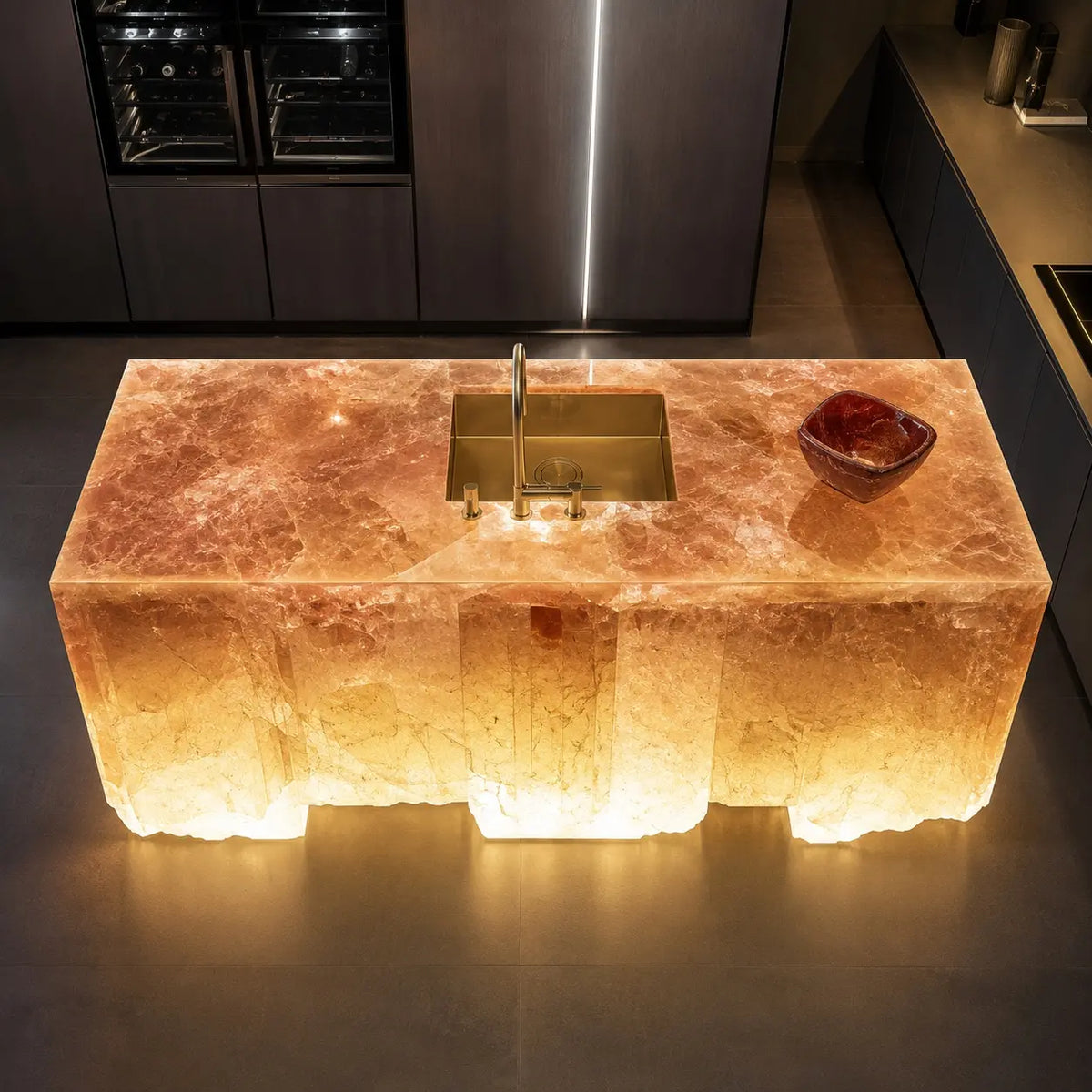 Honey Calcite Raw‑Edge Solid Acrylic Kitchen Island Table