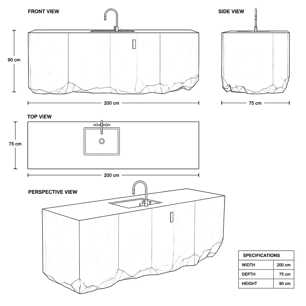 Honey Calcite Raw‑Edge Solid Acrylic Kitchen Island Table