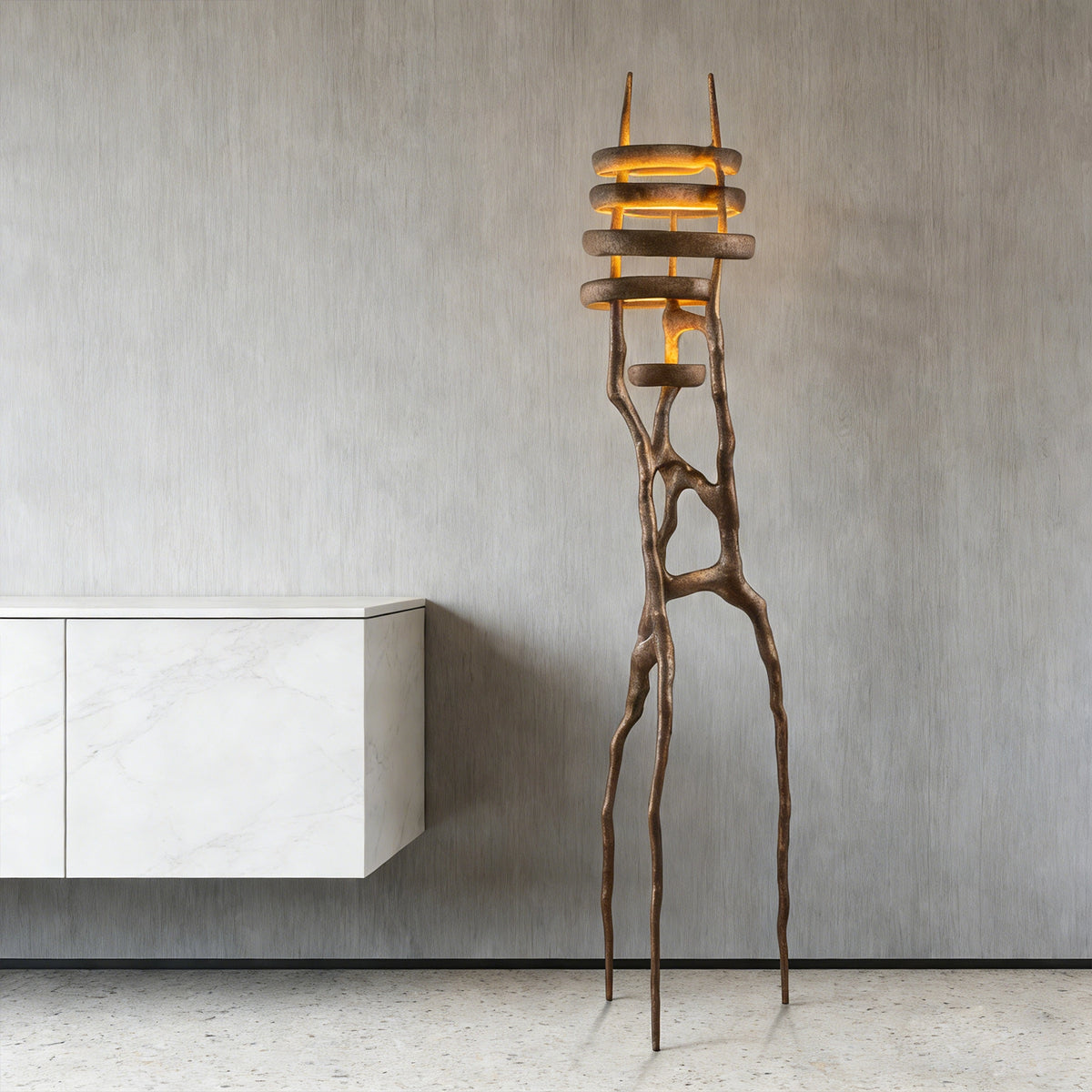 Sculptural Stacked Stone Floor Lamp