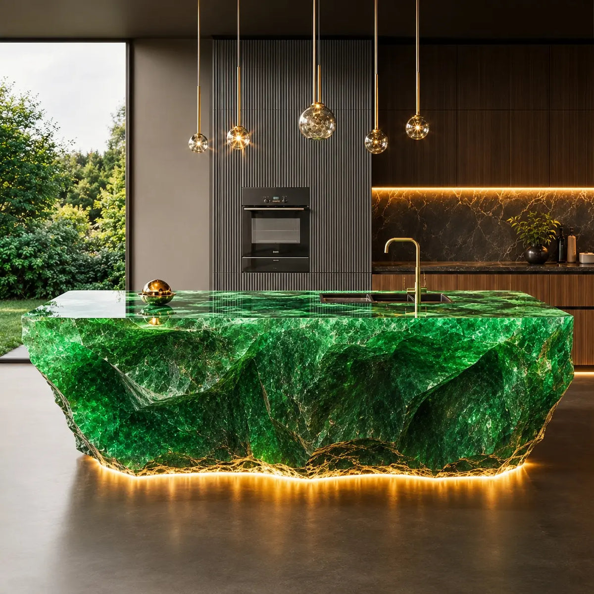 Emerald Green Raw Crystal Resin Acrylic Kitchen Island