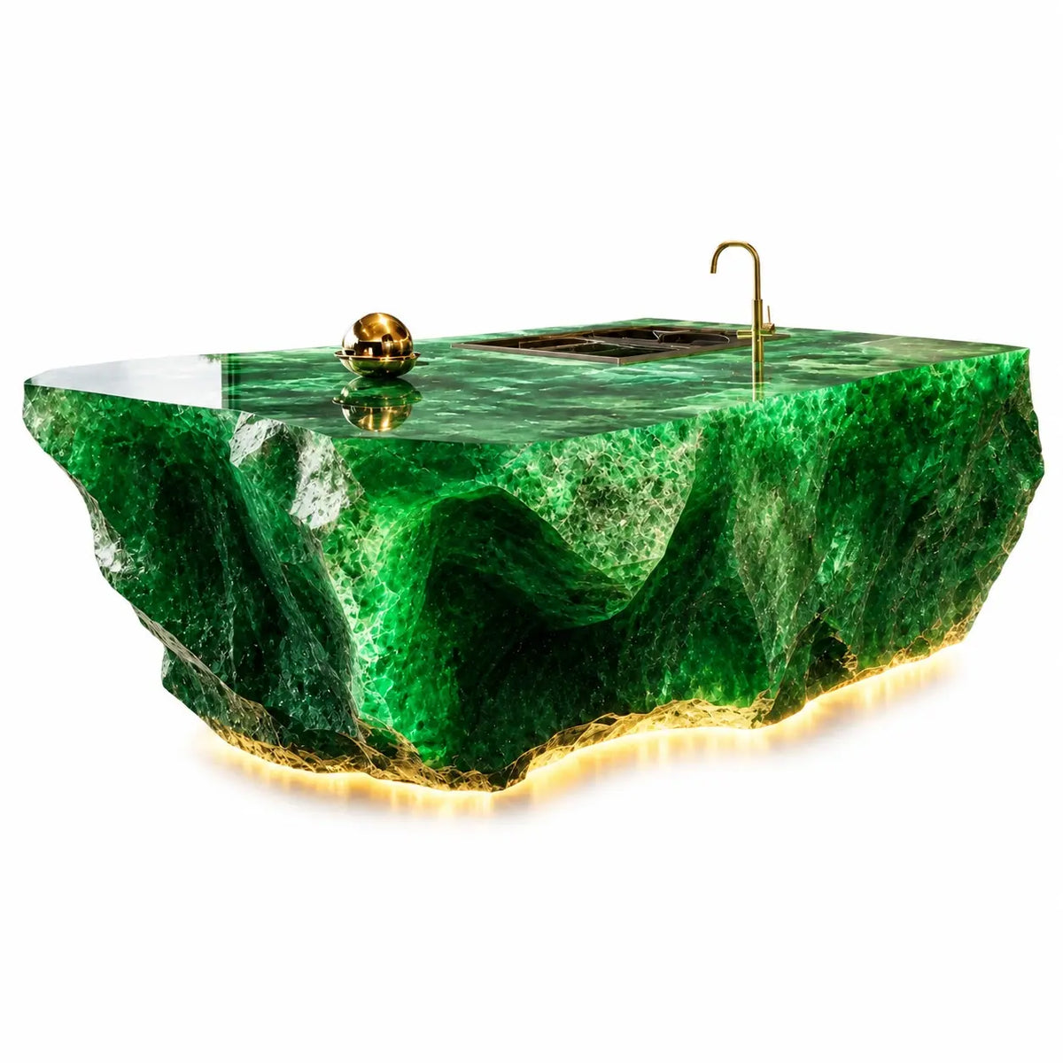 Emerald Green Raw Crystal Resin Acrylic Kitchen Island