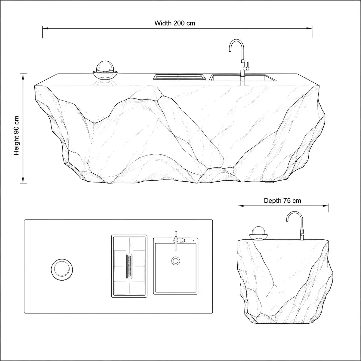 Emerald Green Raw Crystal Resin Acrylic Kitchen Island